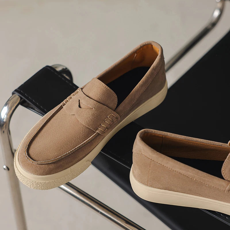 New Suede Leather Mens Loafers Cowhide Slip On Flats