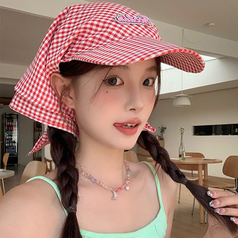 Ladies' Sunshade Hats Plaid Simple Versatile Headwears