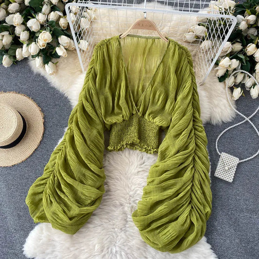 Women Sexy Chiffon Short Blouse
