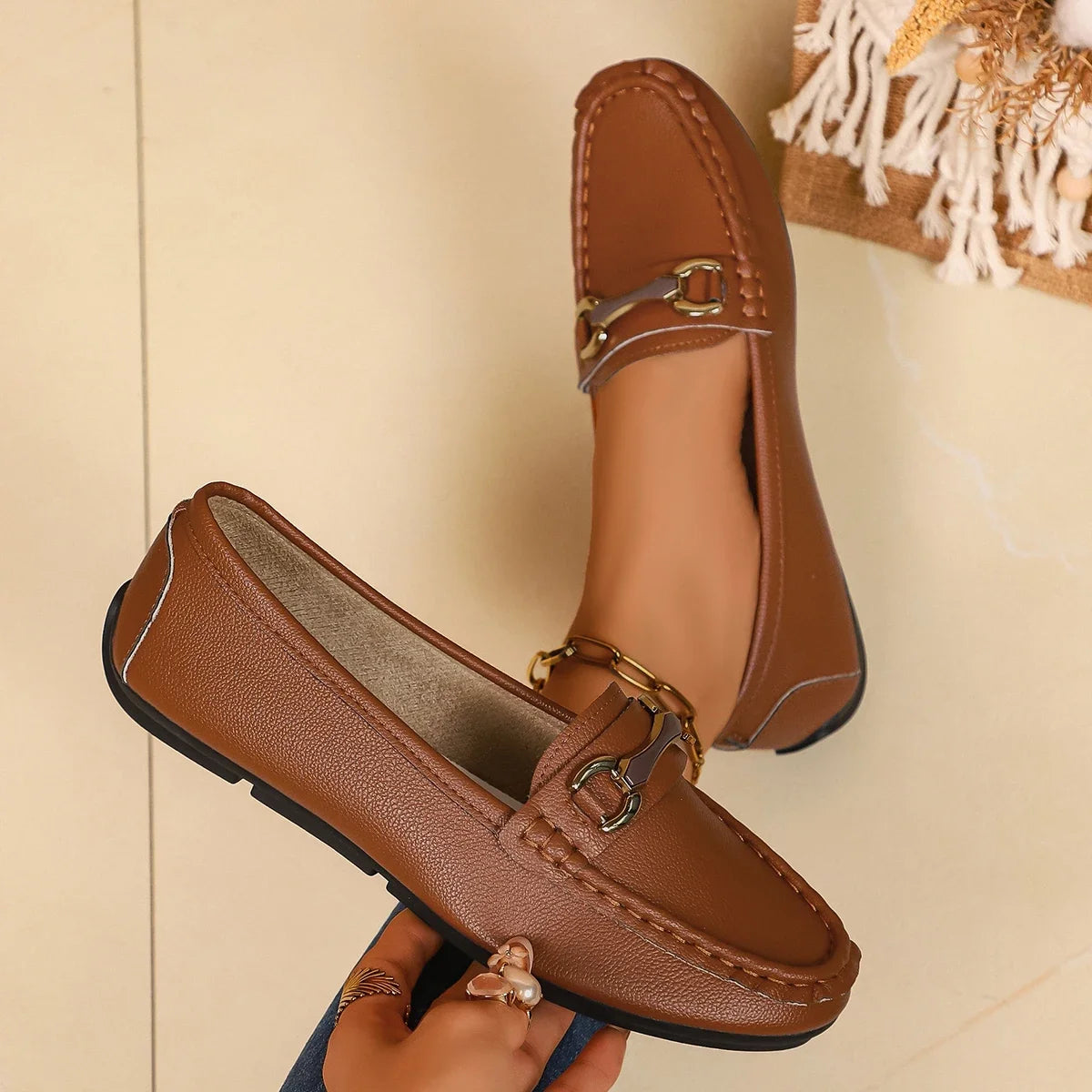 Women Flats  Slip on Round Toe Solid Flat Loafers