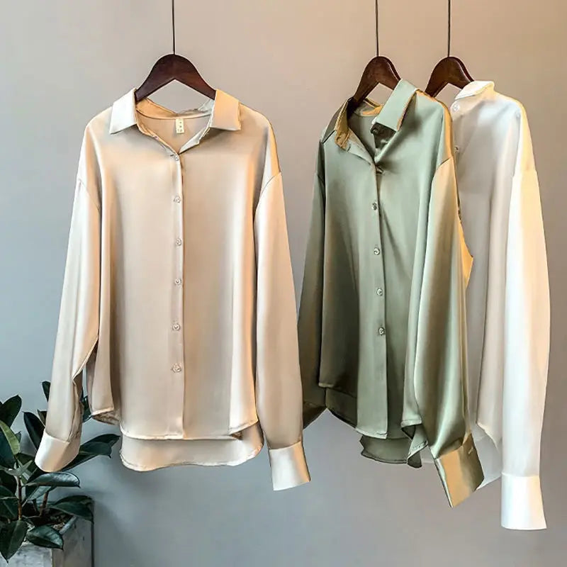 Women's Shirts Fall Satin Silk Oversize Blouse