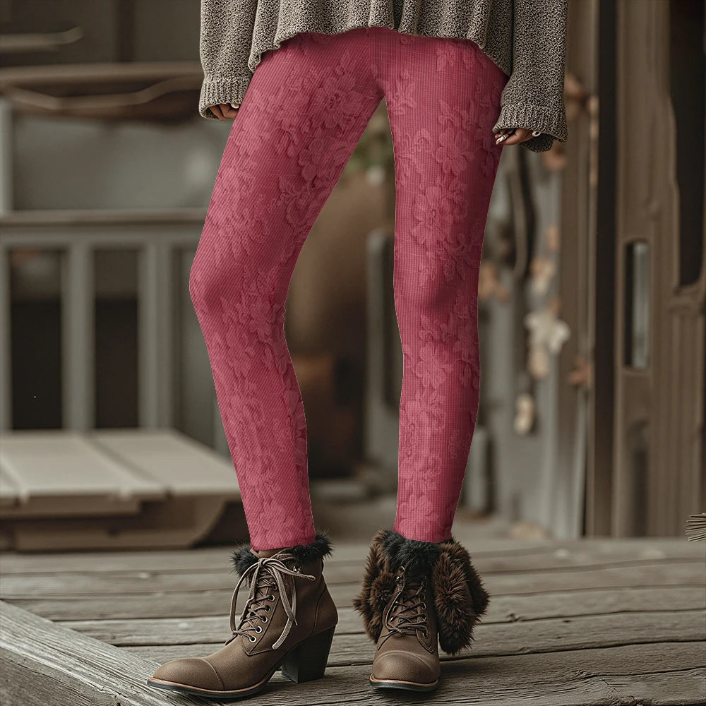 Women's Bright Pink Lily  Leggings