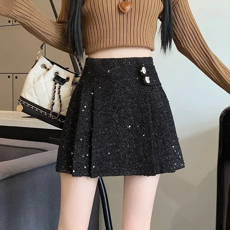Women Tweed  Pencil Bodycon High Waist Skirts