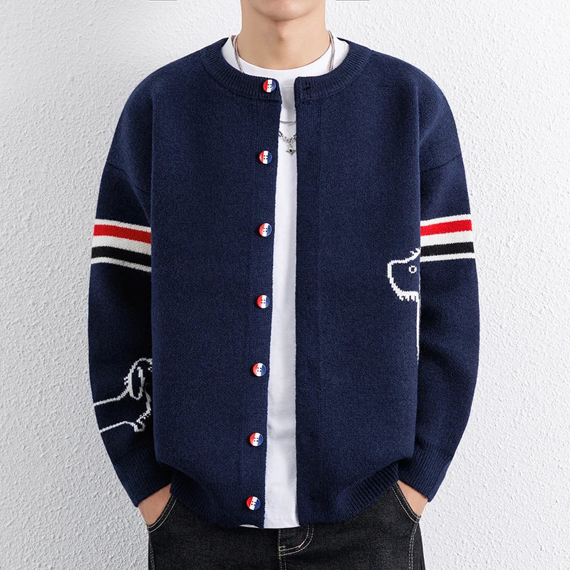 Knitted Cardigan Jacket for Men  Wide Pine Stand Collar Sweater