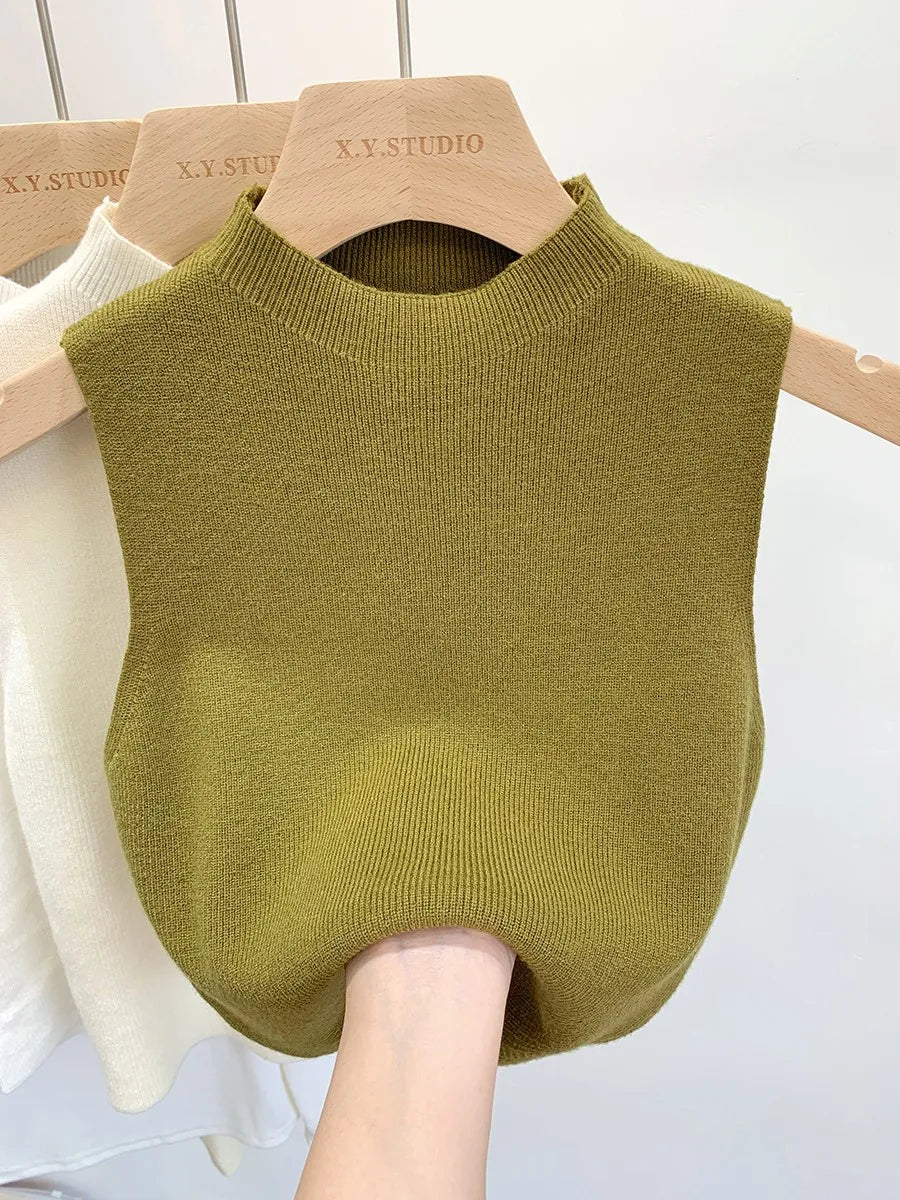 Women Knitted Tank Top  Slim  Short Sleeveless Sweaters