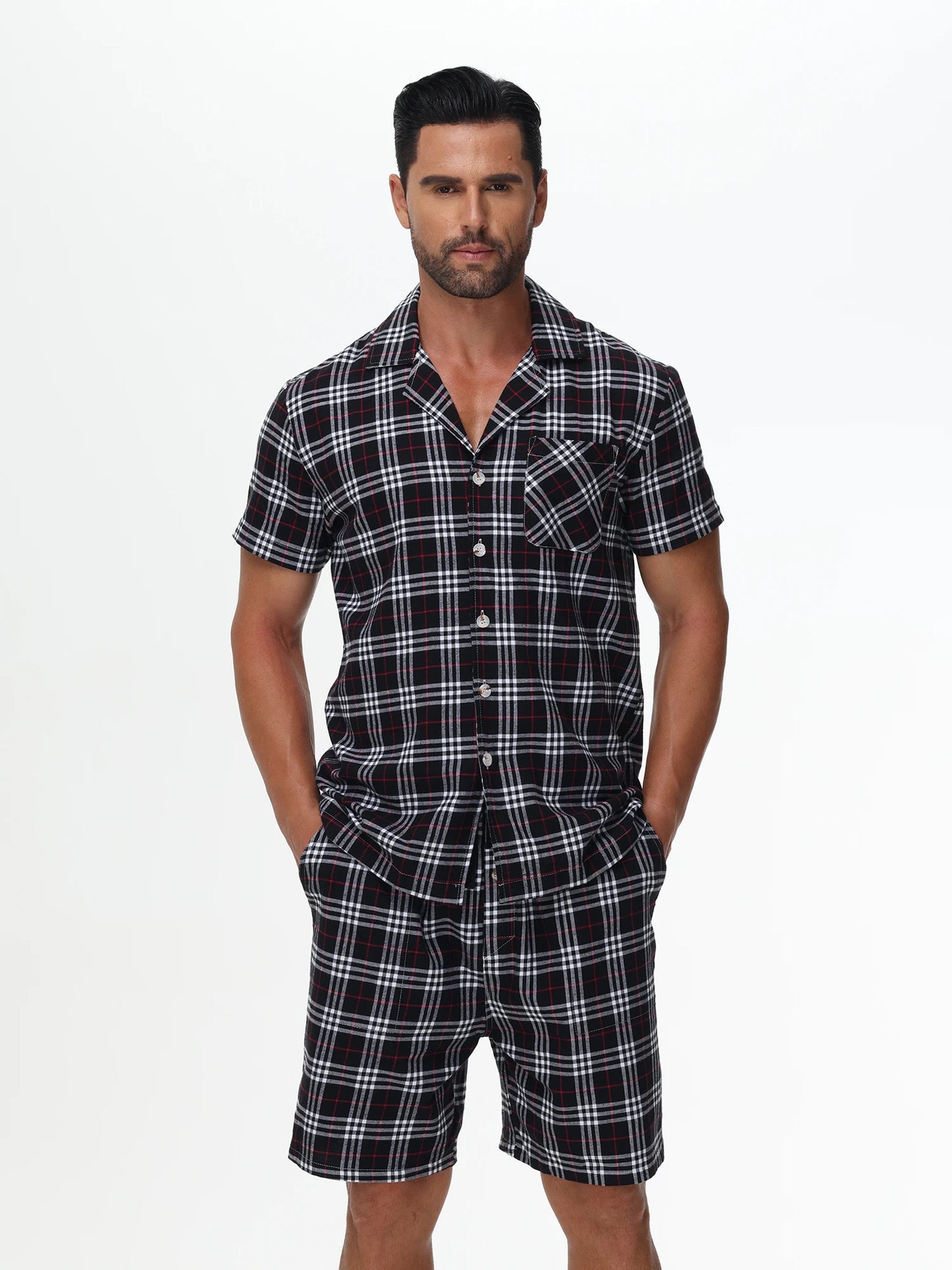 Men Summer Short Pajama Set Breathable Crop Pajama Short Sets Bottoms & Tops