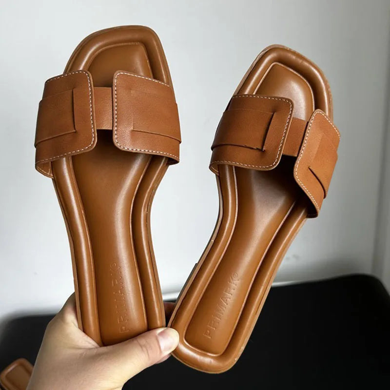 Women Modern Slippers Outdoors Comfortable Flat Slippers Luxury Leather Slippers
