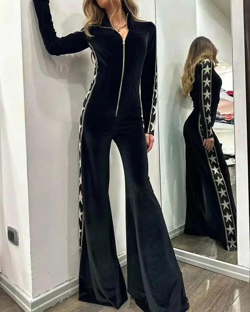 Women's Jumpsuit Fashion Velvet Patchwork