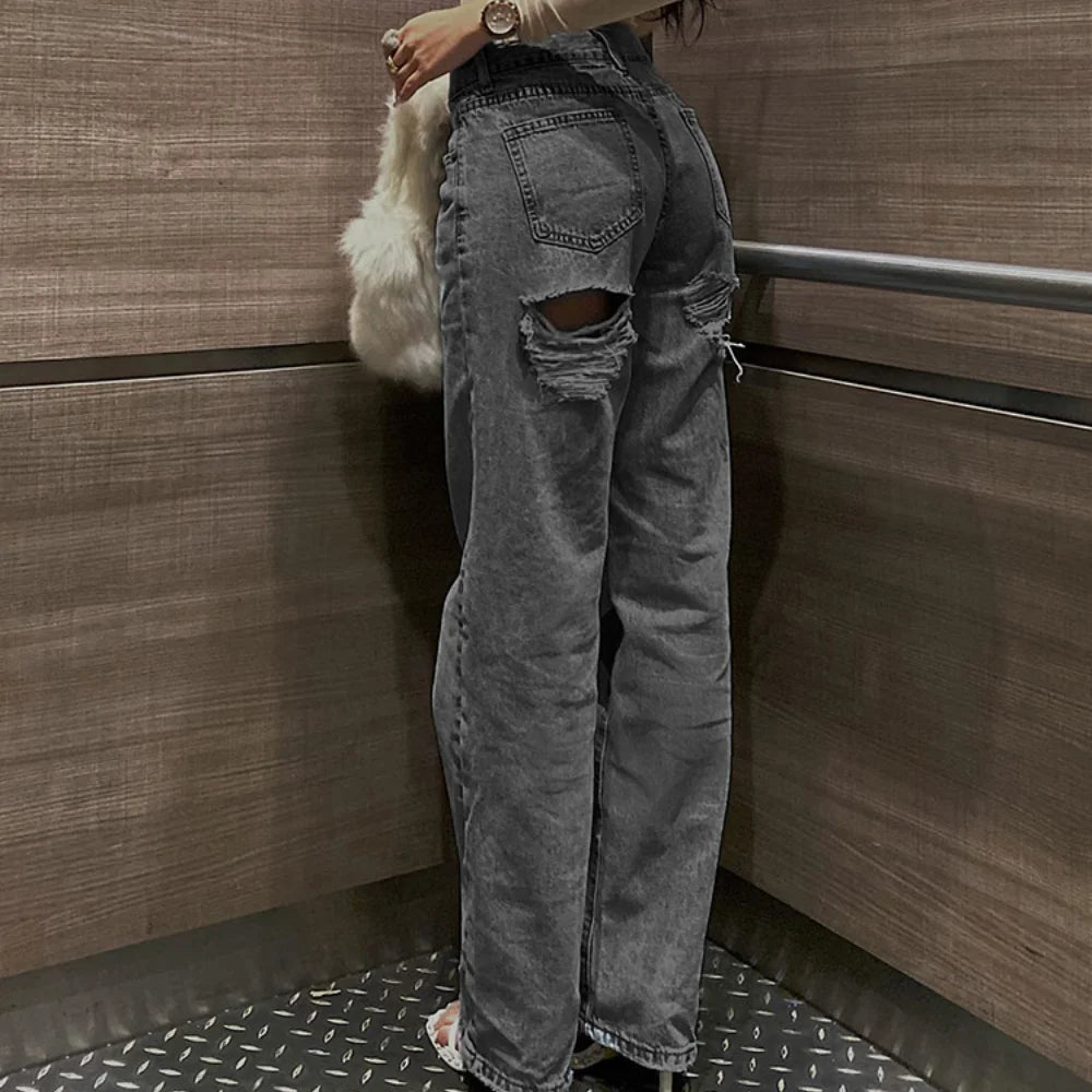 Women's Jeans  High-Waisted Distressed Skinny Straight-Leg Jeans
