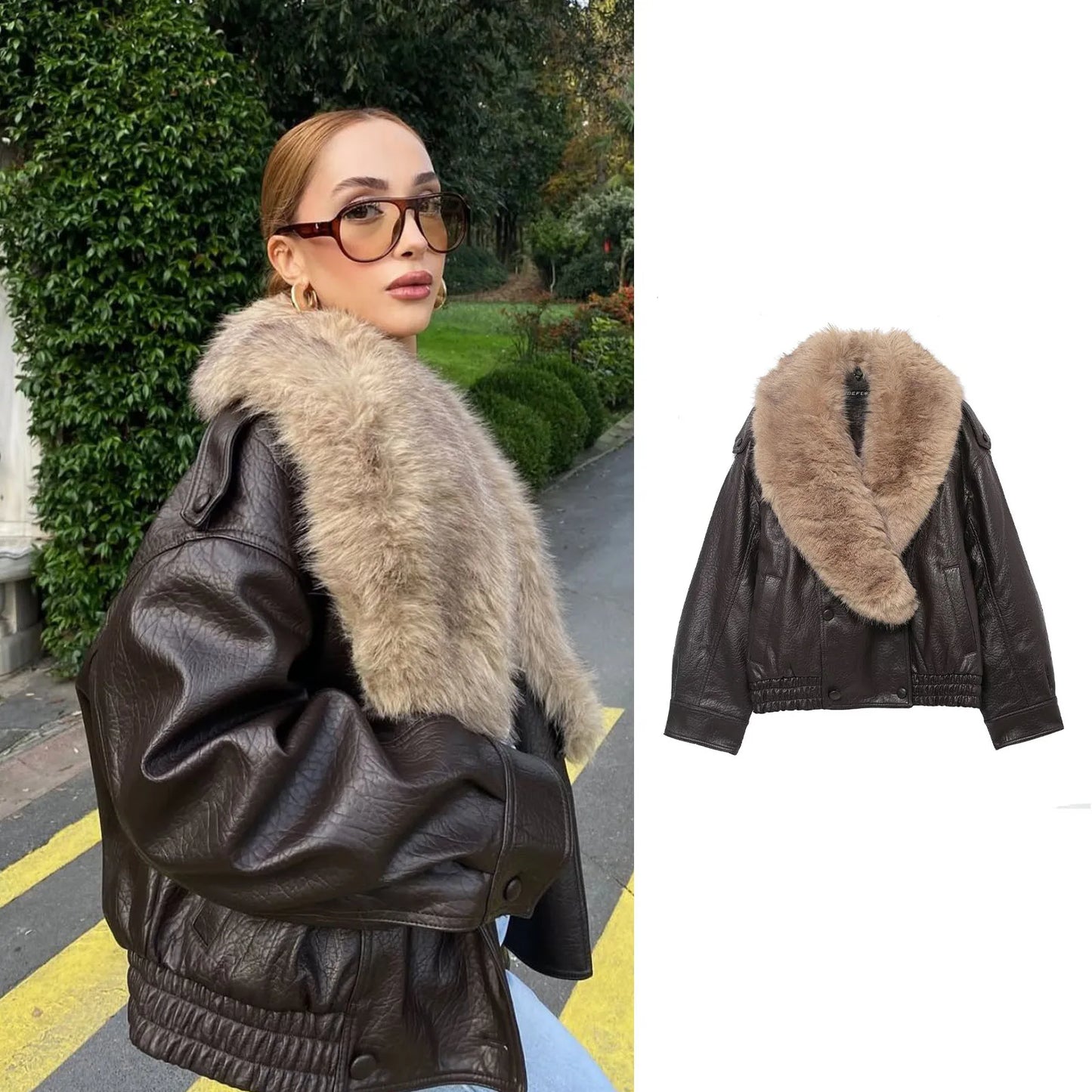 Elegant Coats Brown Fur Jacket With Large Fur