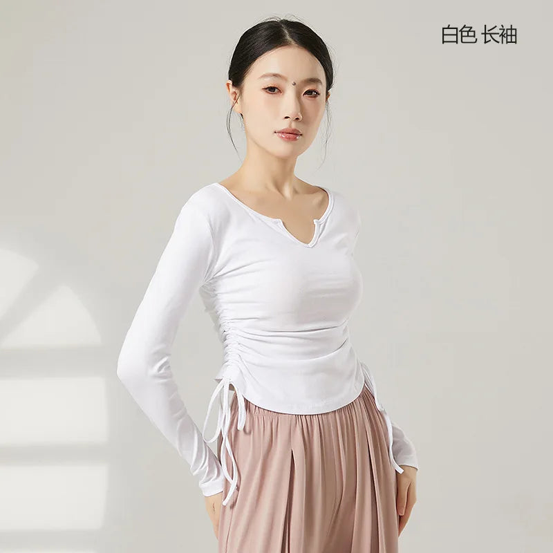 White Blouse for Dancing Women Long Sleeve Shirt