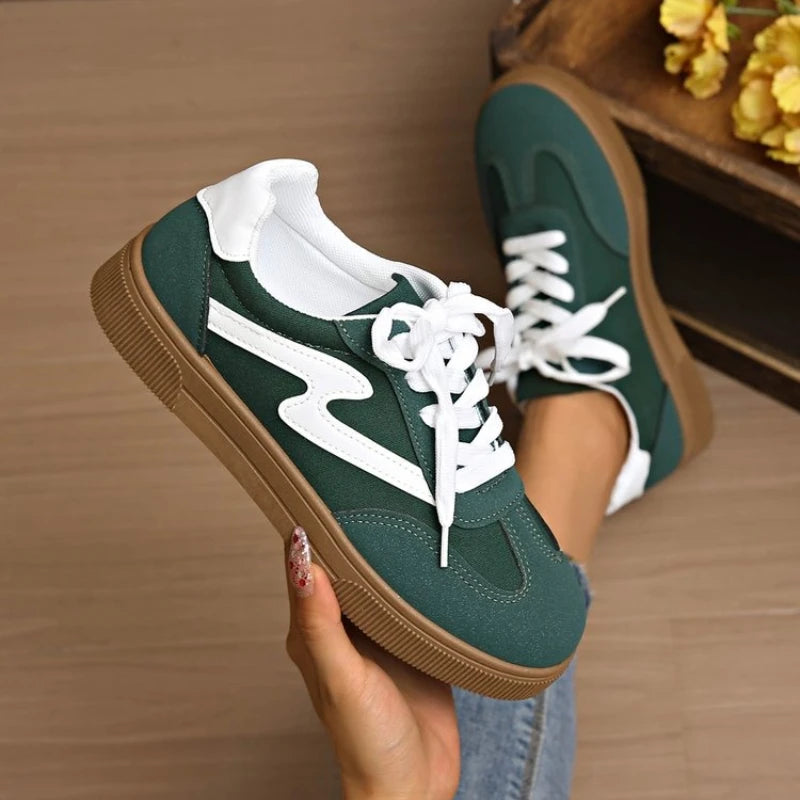 Women Tennis Sneakers Flats Ladies Fashion Mixed Colors Lace-up Vulcanized Shoes