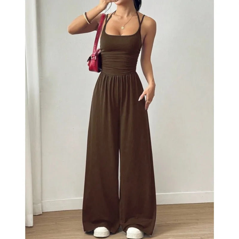 Casual Jumpsuit  Wide Leg Trouser  Sleeveless Sling Silm