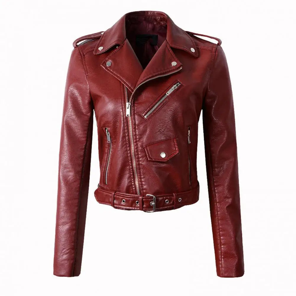 Women Jacket Faux Leather Cargo Overcoat