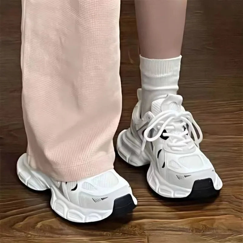 White Lace-Up Women's jogging Shoes platform Female designer shoes