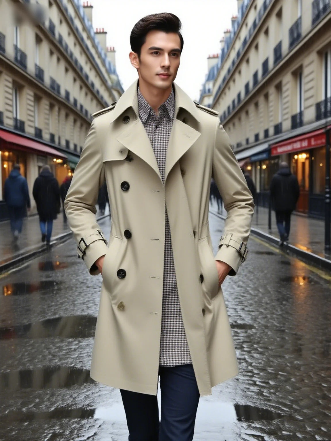 Mens Business Windbreaker Long Jackets