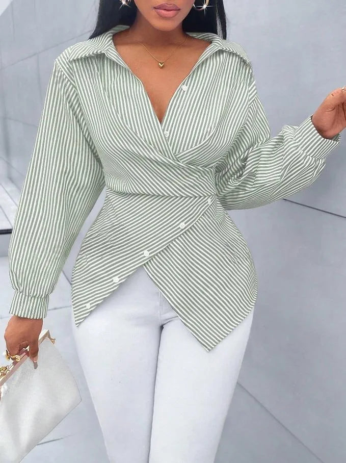 Blouses Chic Shirts Lady Fashion Casual Long Sleeve Turn-down Stripes