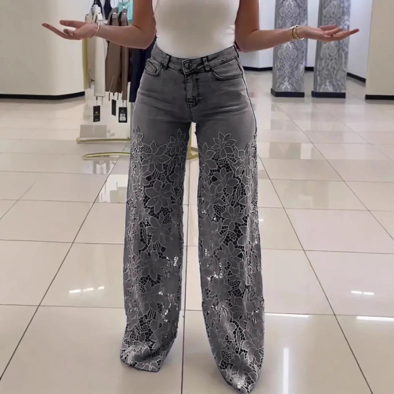 Jeans for Women High Waist Lace Patchwork