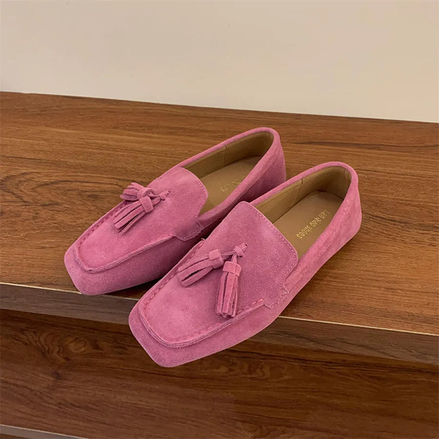 Fringed Women Ballet Flats Square Toe Walking Driving Shoes
