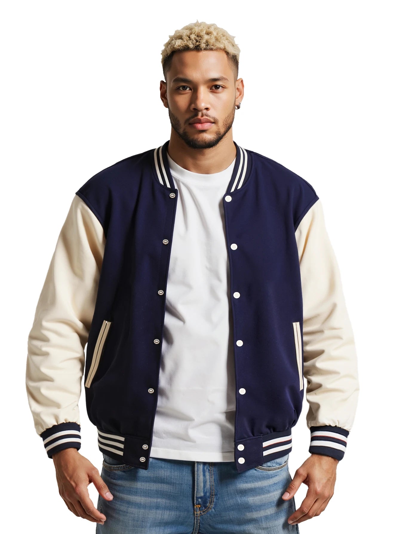 Faux Leather Sleeves Letterman Classic Baseball Coat Bomber Jacket