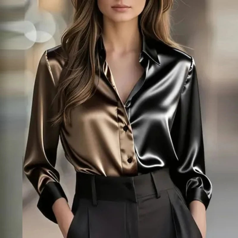 Elegant Blouses For WomenFlare Long Sleeve Button Silk Blouse