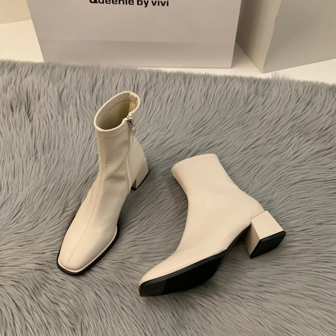 Short boots for women single boots round toe raised waterproof platform bare boots for women