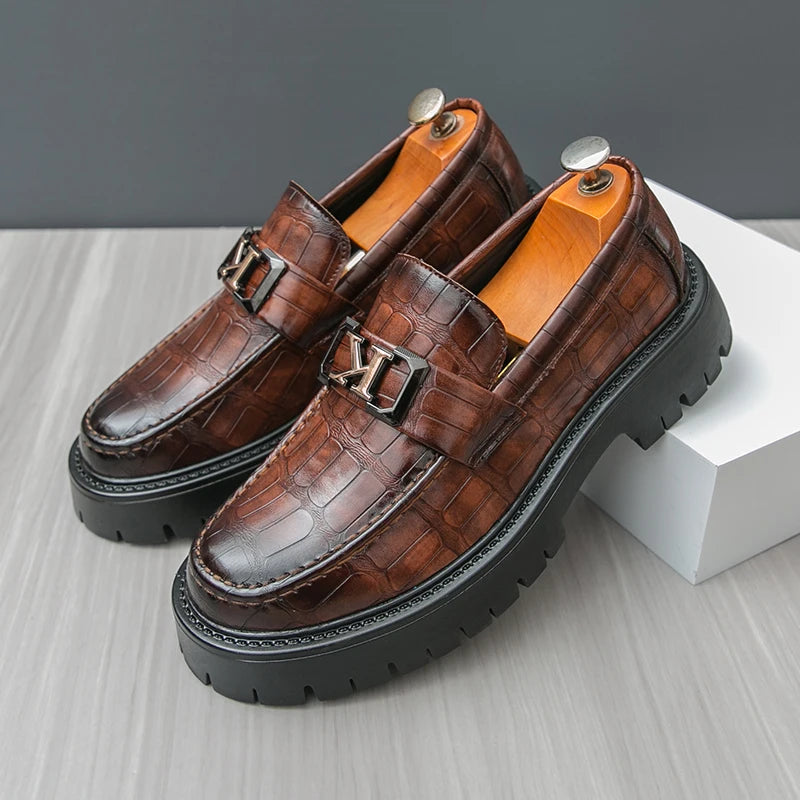 New Platform Men Shoes Slip on Dress Shoes Thick Bottom Loafers