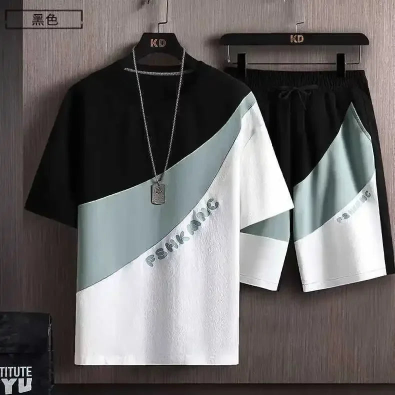 Men Summer Tracksuit Short T-Shirt +Shorts Set Sports Fashion Outfit