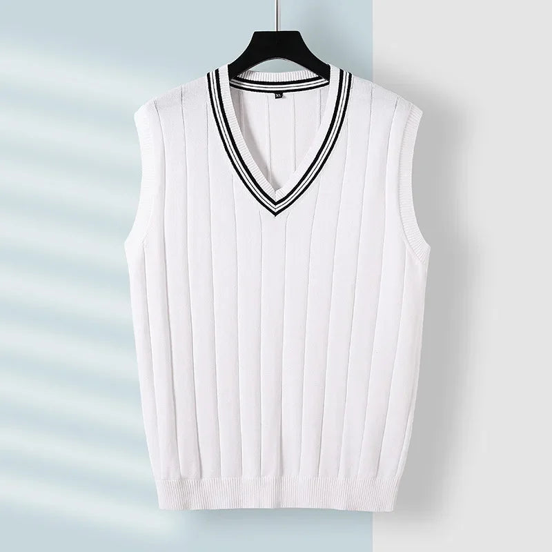 Men Knit Vest Casual Knitted Sweater  Waistcoat