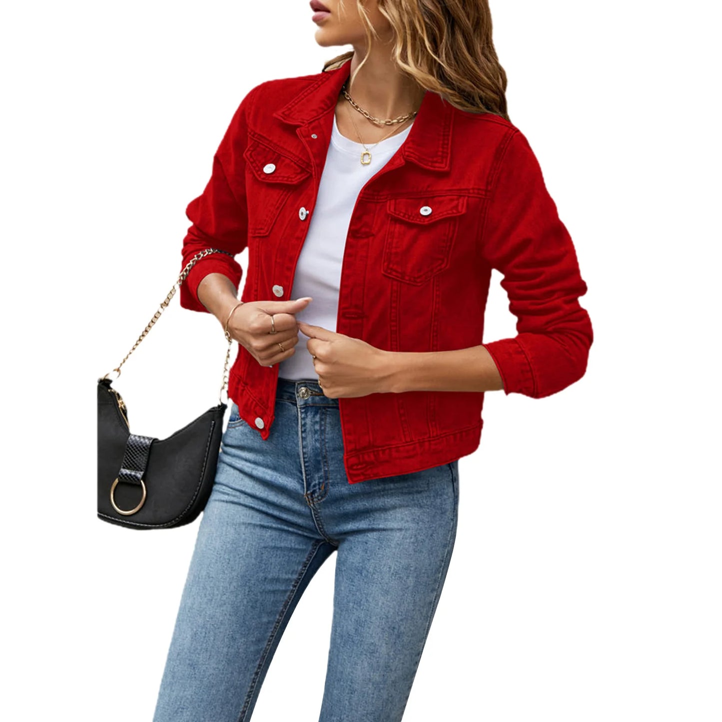 Women's Denim Jackets Fashion Female Casual Long Sleeve Lapel Slim Jean Jacket