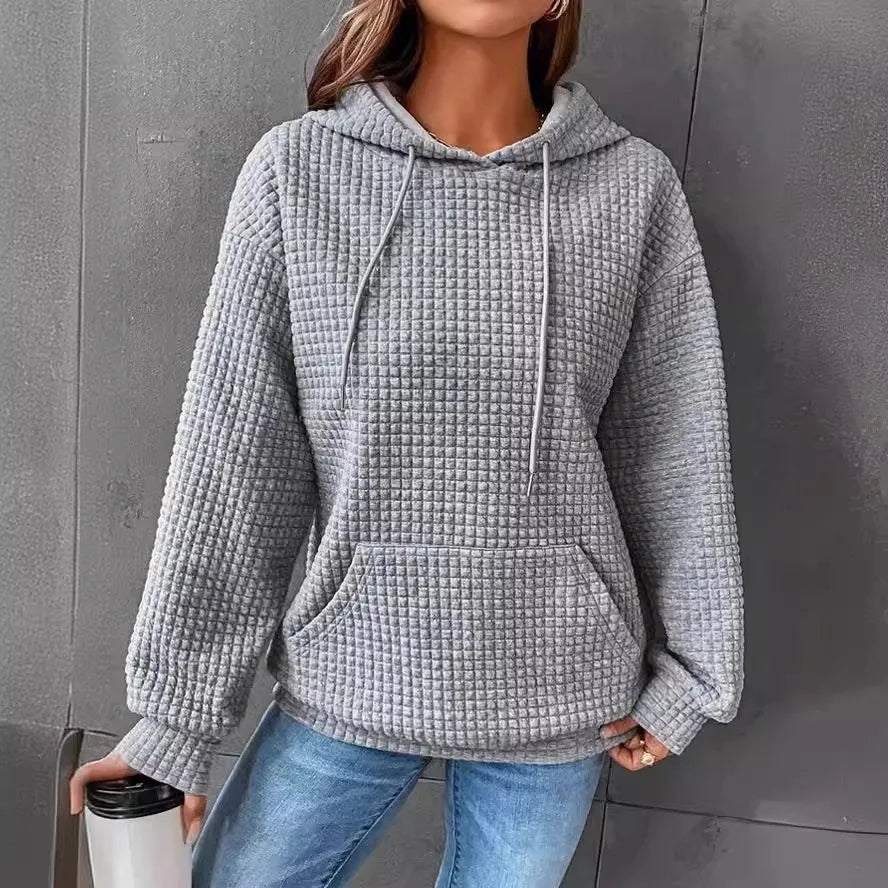 Women's hooded sweatshirt spring and autumn style waffle