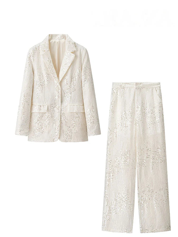 Turn-Down Collar Pockets Single-Breasted Blazers+High Waist Zipper Trousers