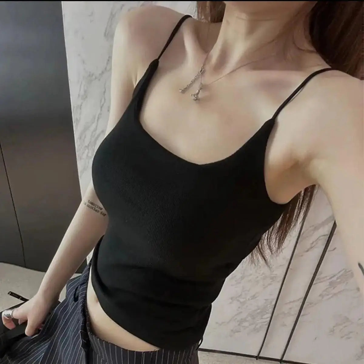 New Women Tank Tops Summer Solid Color Built-In Bra Camisole