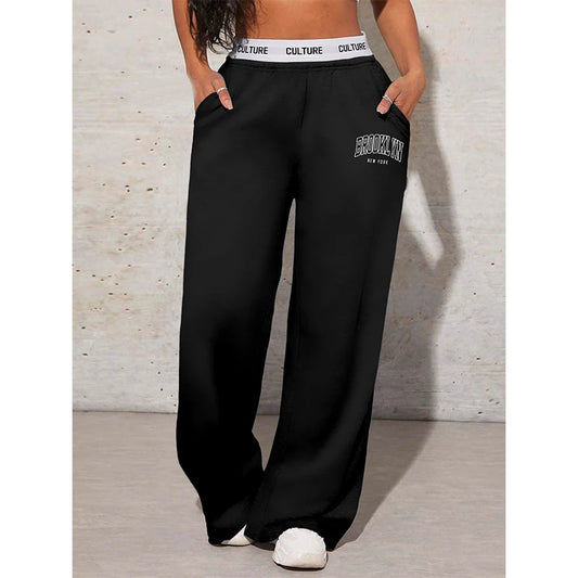 Women's  Letter Printed Casual Loose Wide Leg Pants
