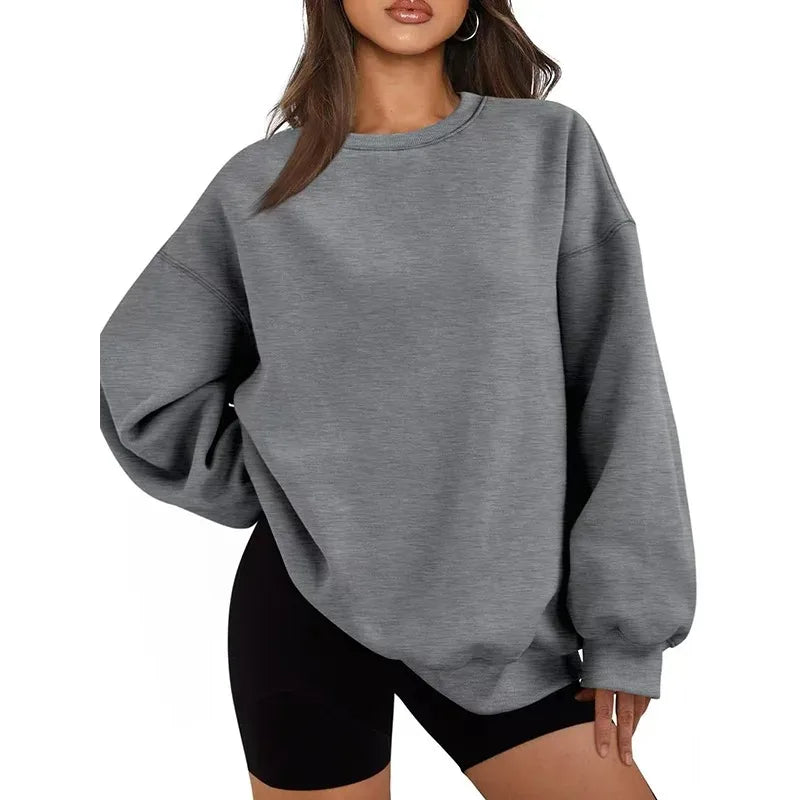 Women's Solid Color Sweatshirt Casual Long Sleeve Crew Neck Pullover