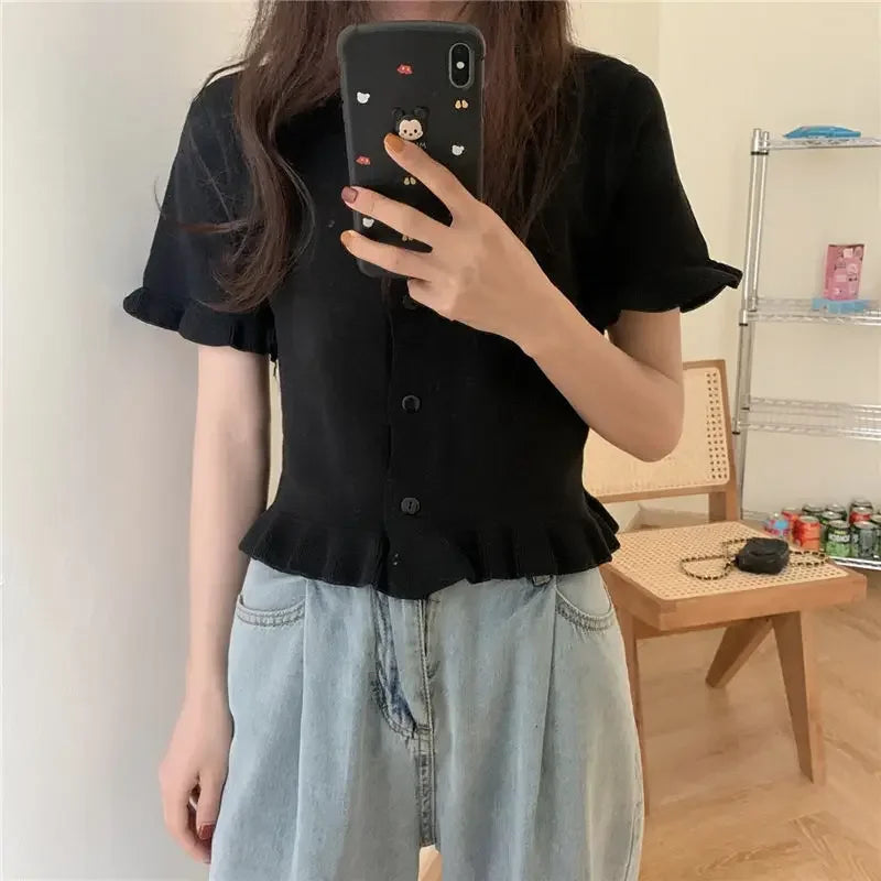 Women's Knitwear  Top V-neck Short-Sleeved