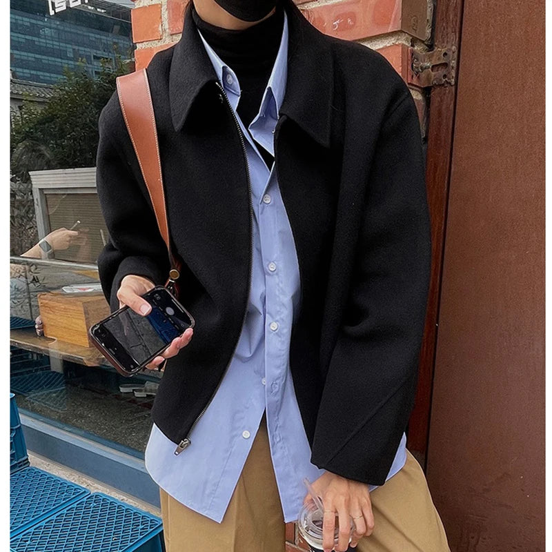 Women Winter Woolen Coat Fall Turn-Down Collar