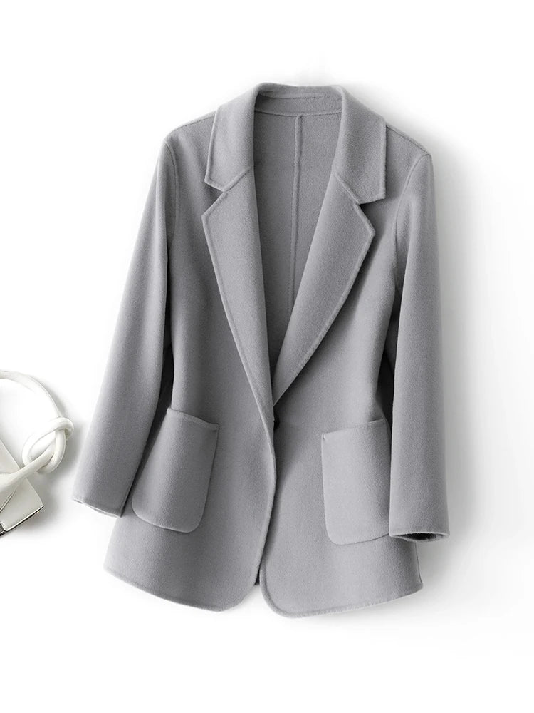 Pure Wool Plaids and Tweed Fashion Camel Women's Coat