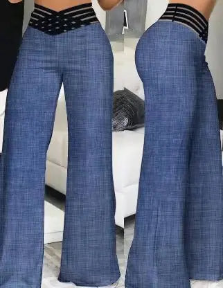 Wide Leg Flared Pants Crisscross Sheer Mesh Pants