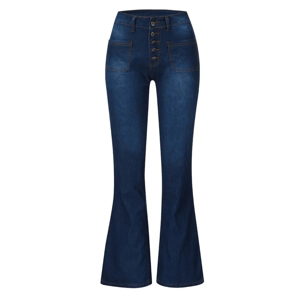 Women‘s Washed Denim Jeans - Button Fly Pants with Classic Patch Pockets