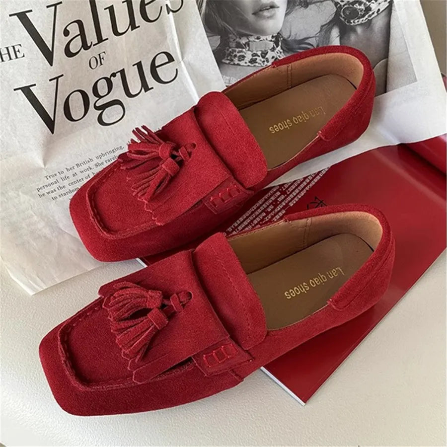 Fringed Women Ballet Flats Square Toe Walking Driving Shoes