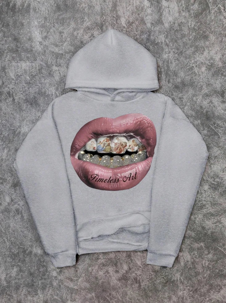 Men Casual pink Lip printed Hoodie