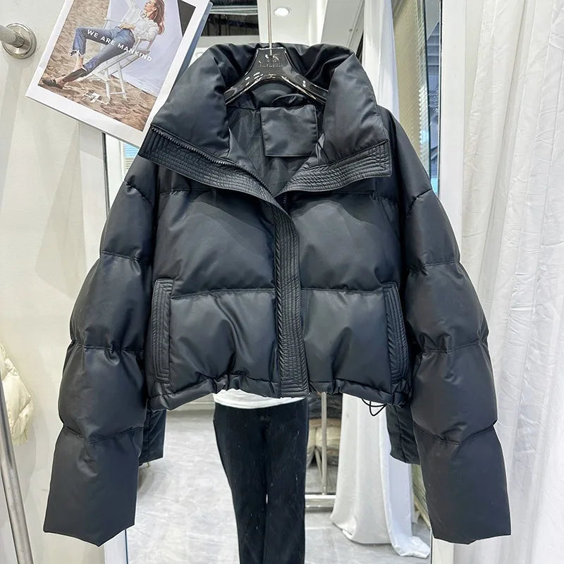 Pu Leather Down Cotton Jacket for Women