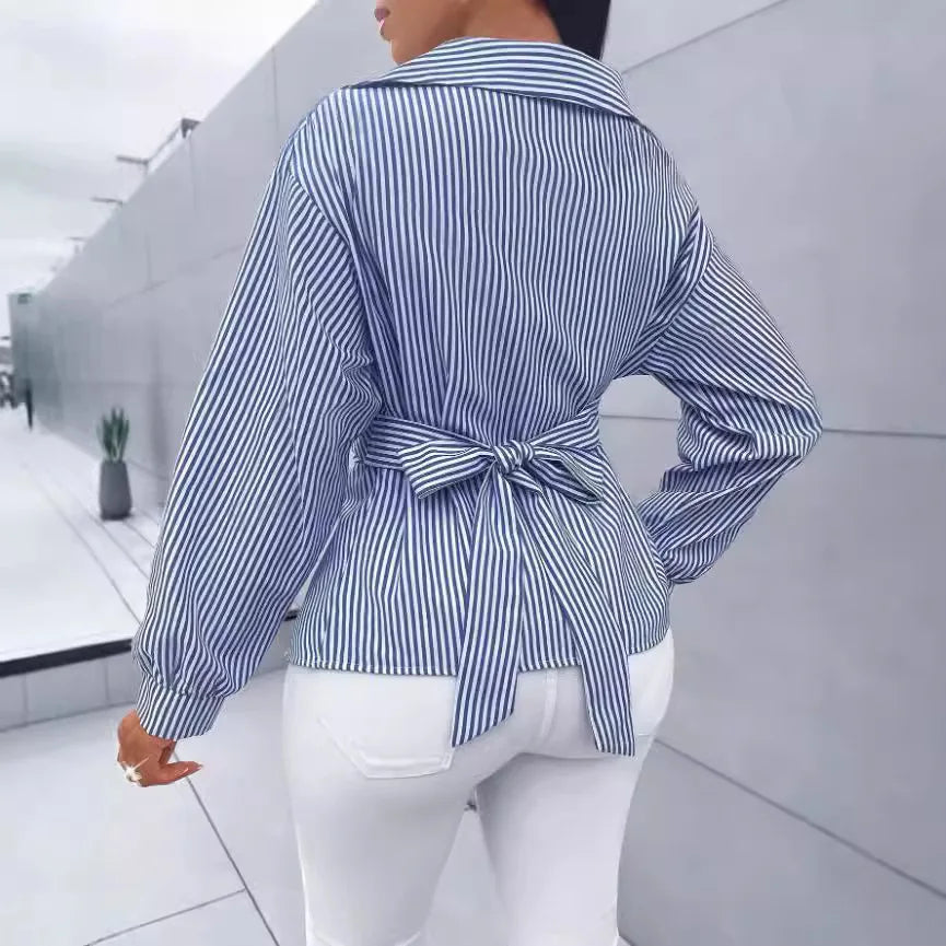 Blouses Chic Shirts Lady Fashion Casual Long Sleeve Turn-down Stripes