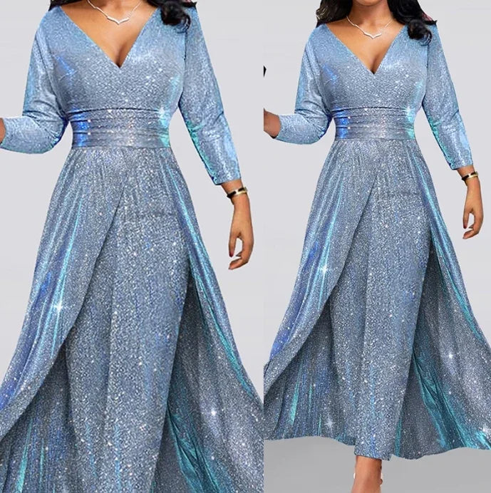 Women's  V-Neck Long Sleeved Jumpsuit