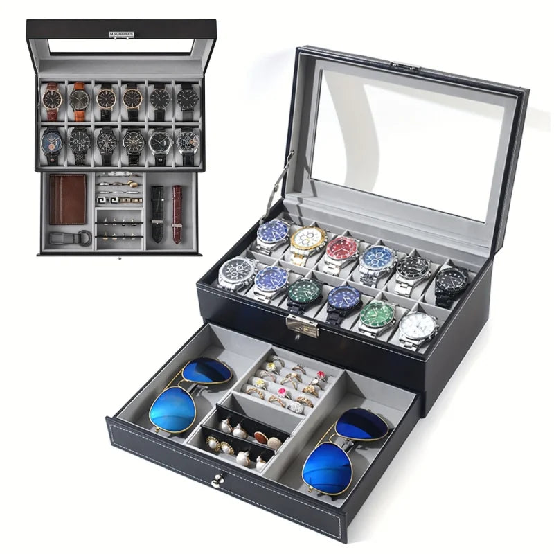 Leather Lockable Watch Storage Boxes,Men & Women's Jewelry Display