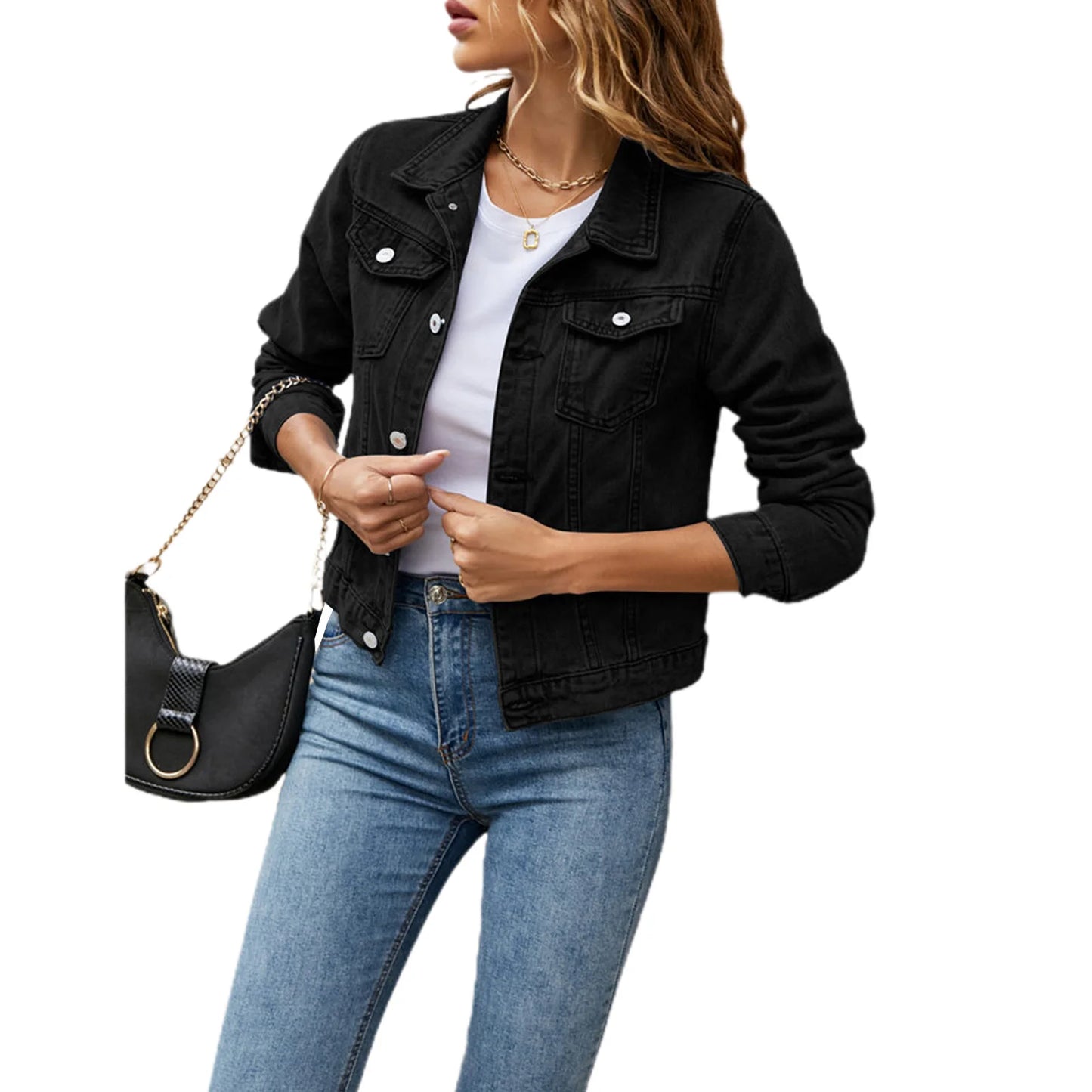 Women's Denim Jackets Fashion Female Casual Long Sleeve Lapel Slim Jean Jacket