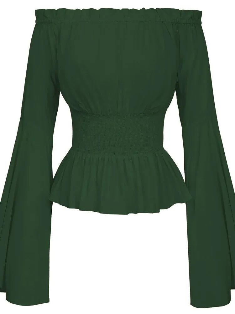 Womens Blouse Gothic Renaissance Flare Sleeves Ruffles Off Shoulder Corset T