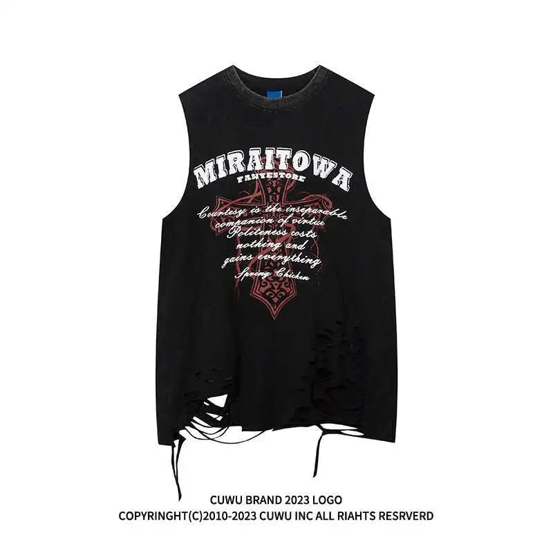 Women Tank Top  Distressed  Gothic Sleeveless T-Shirt