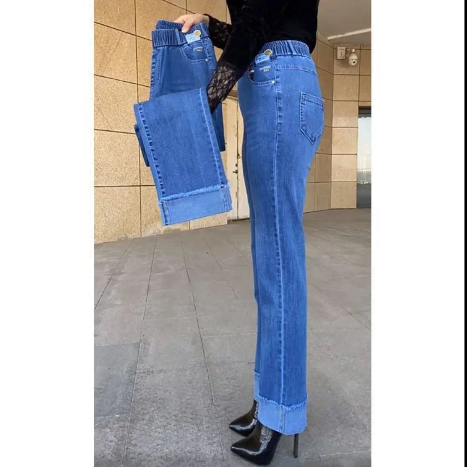 Middle-aged Women's Jeans Stretch Waist Denim